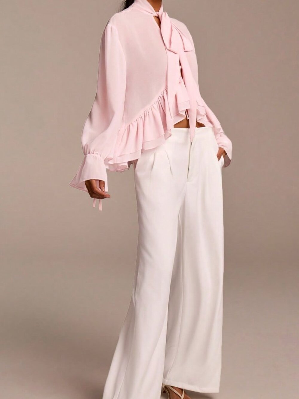 Baby Pink Bohemian Women's Elegant Ruffled Long Sleeve Blouse - Picture 4 of 6